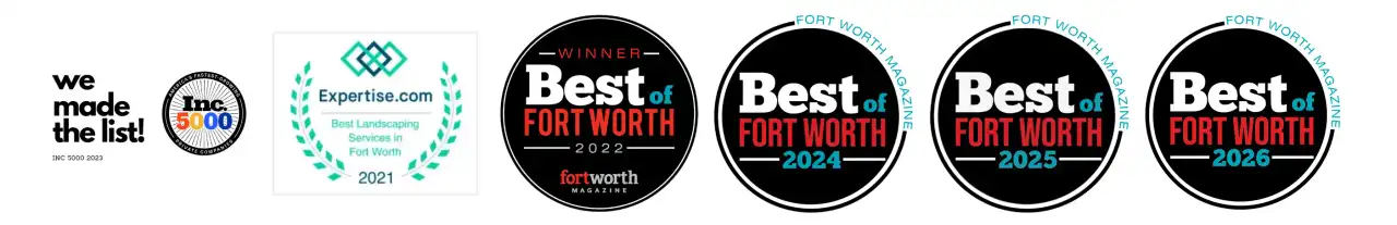 Buffalo Outdoor awards — Inc. 5000 2023, Expertise.com Best Landscaping Services in Fort Worth 2021, and Fort Worth Magazine Best of Fort Worth 2022, 2024, 2025 and 2026