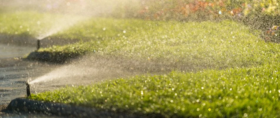 Irrigation system in Keller, TX, watering a lawn.